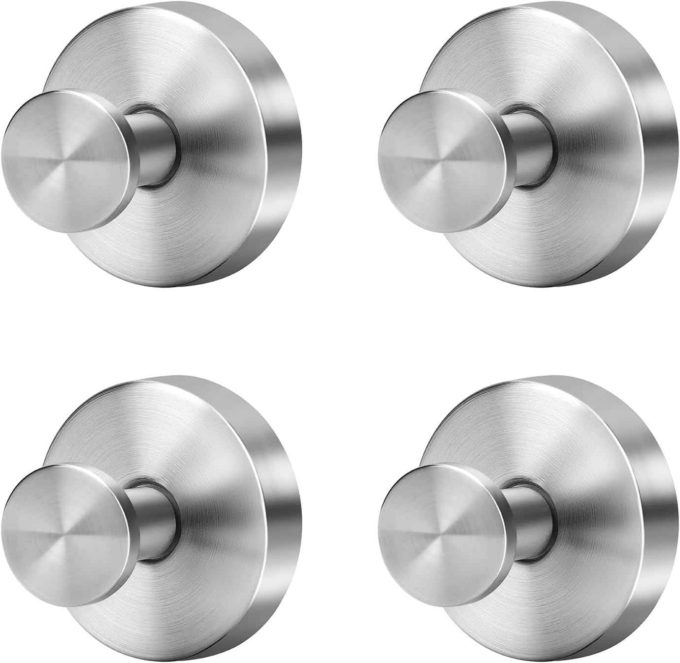 Silver Suction Cup Hooks for Shower Waterproof - Set of 4, No Drill Stainless Steel Towel Hooks for Bathroom Wall, Kitchen, Glass, Mirror, Tile - Ideal for Hanging Towels, Robes, and Loofahs