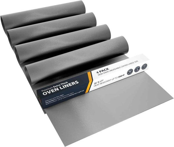 Oven Liners for Bottom of Oven - 2 Pack Large Heavy Duty Mats, 17”x25” Non-Stick Reusable Liner for Electric, Gas, Toaster Ovens, Grills - BPA & PFOA Free Kitchen Accessory to Keep Oven Clean (Black)