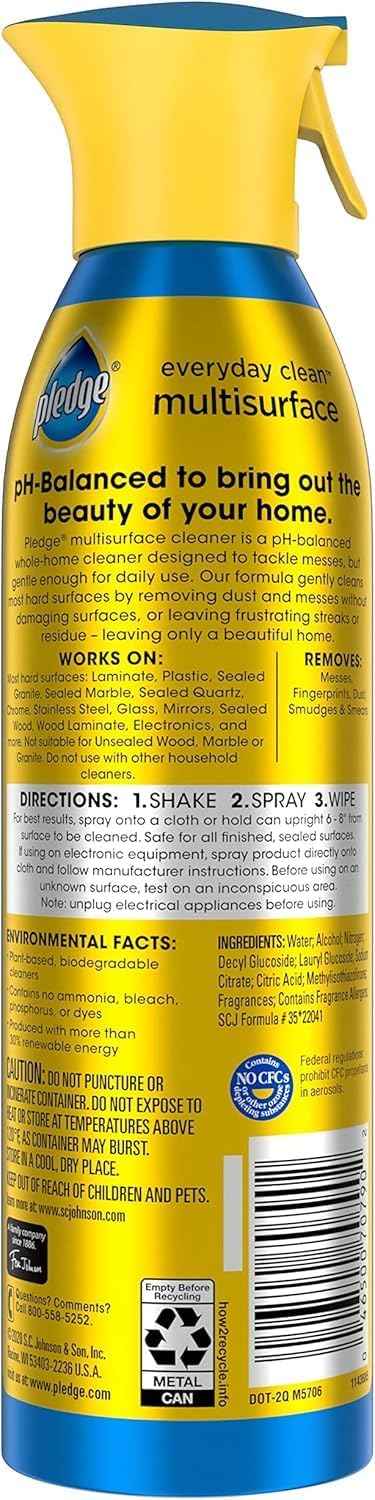 Pledge pH-Balanced Multisurface Spray, Everyday Cleaner, Rainshower Scent, 9.7oz (Pack of 3)
