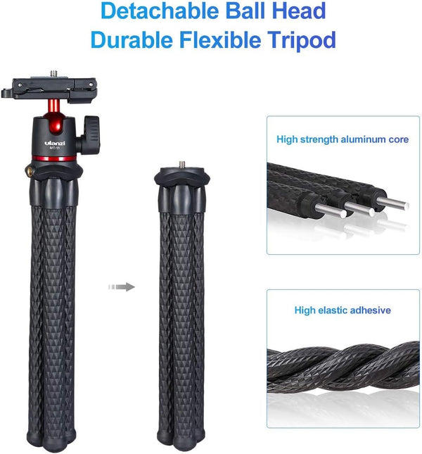 ULANZI Camera Tripod, Mini Flexible Stand w Hidden Phone Holder w Cold Shoe Mount, 1/4'' Screw f Magic Arm, Universal f iPhone 17 16 15 14 Pro Max XS Max Canon Nikon Sony DJ Pocket 4/3 Cameras
