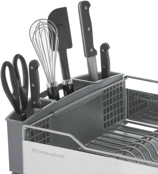 KitchenAid Large Capacity Full Size Dish Rack with Angled Drain Board and Removable Flatware Caddy