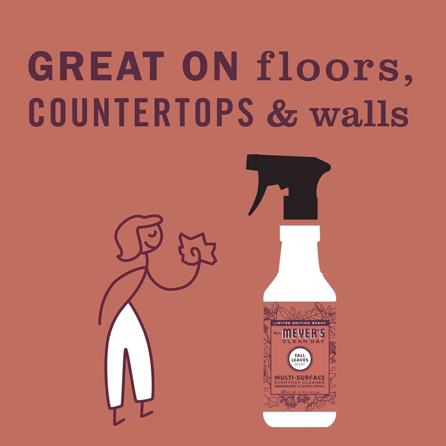 Mrs. Meyer's Multi-Surface Cleaner, Fall Leaves Scent, Pack of 3, 16 fl oz