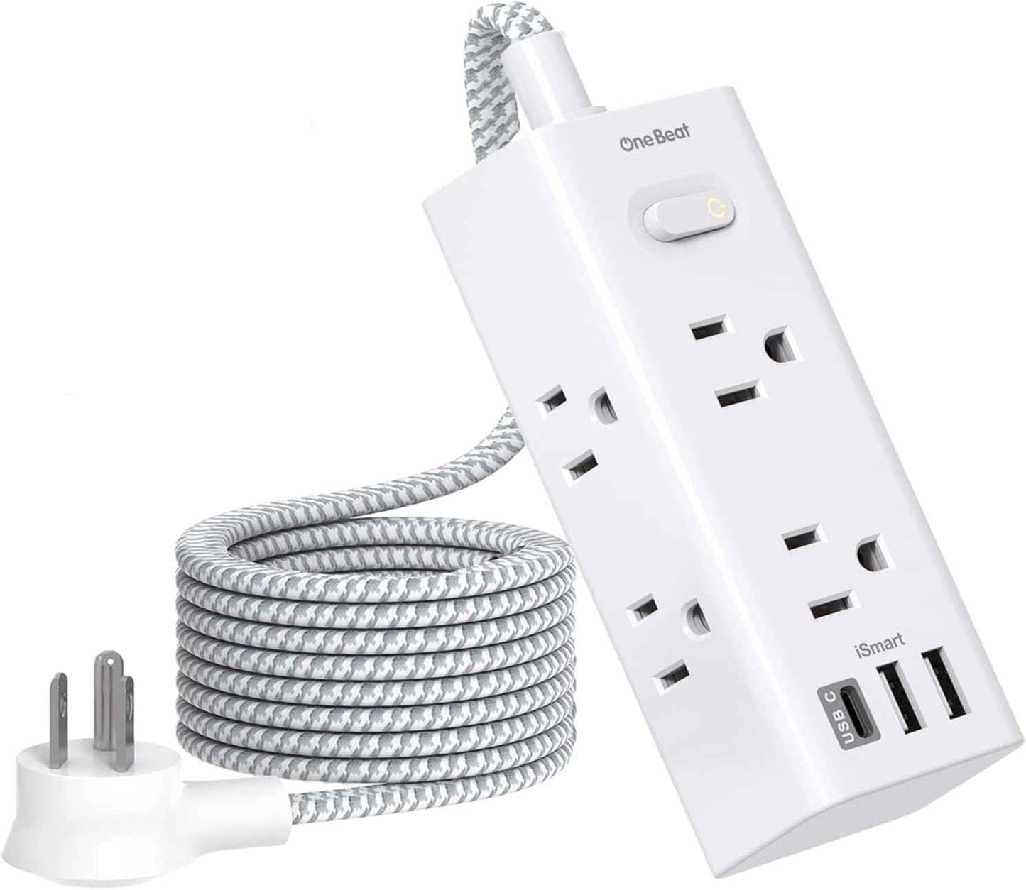 Power Strip Surge Protector - One Beat 6 Widely Outlets with 3 USB Ports (1 USB C), 5 Ft Extension Cord Flat Plug, Wall Mount Outlet Extender Small Power Strip for Travel Home Office College Dorm Room