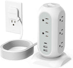 Tower Power Strip Flat Plug with 11 Outlets 3 USB (1 USB C), TESSAN Surge Protector Tower 1625W/13A,1050J Protection, 6 Feet Extension Cord with Multiple Outlets, Office Desk Supplies, Dorm Essentials