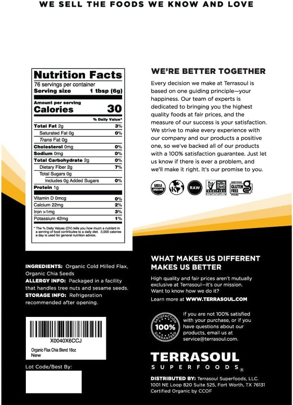Terrasoul Superfoods Organic Flax Chia Blend, 16 oz - Superseed Boost for Energy & Wellness