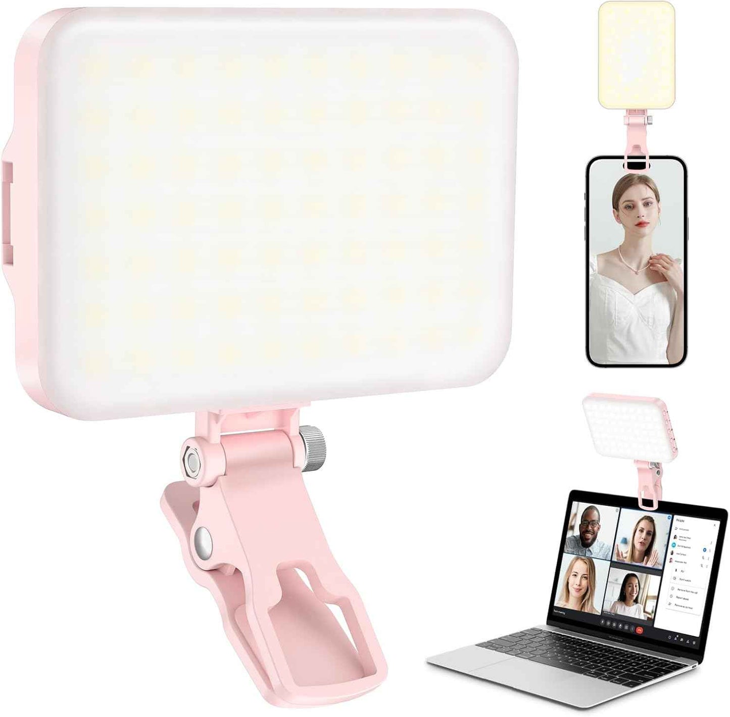 ALTSON 60 LED Portable Selfie Light Video Conference Lighting with Clip & Camera Tripod Adapter Rechargeable 2200mAh CRI 97+, 3 Light Modes for Phone iPhone Webcam Laptop Photo Makeup