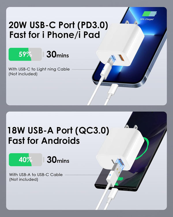 4-pack USB-C charger block with PD 20W and QC 3.0 ports for multiple devices