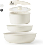 CAROTE 17pcs Nonstick Cookware Set with Detachable Handle, Induction Kitchen Cookware for RV, Camping, and Travel