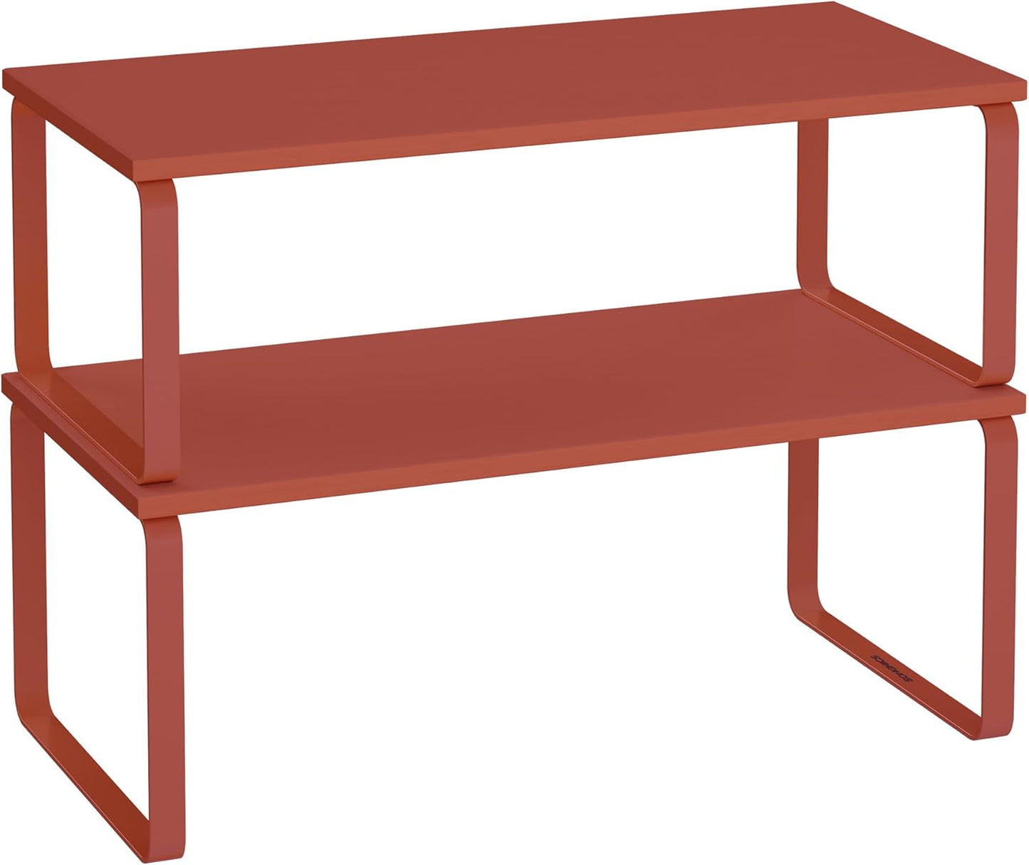 SONGMICS Cabinet Organizer Shelf, Set of 2 Kitchen Counter Shelves, Kitchen Storage, Spice Rack, Stackable, Expandable, Metal and Engineered Wood, Ink Black and Natural Beige UKCS02NB