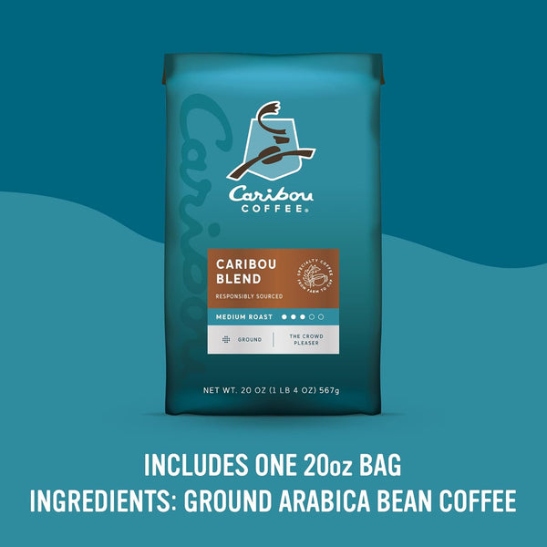 Caribou Coffee, Medium Roast Ground Coffee, 20 Ounce Bag, 100% Arabica, Rainforest Alliance Certified