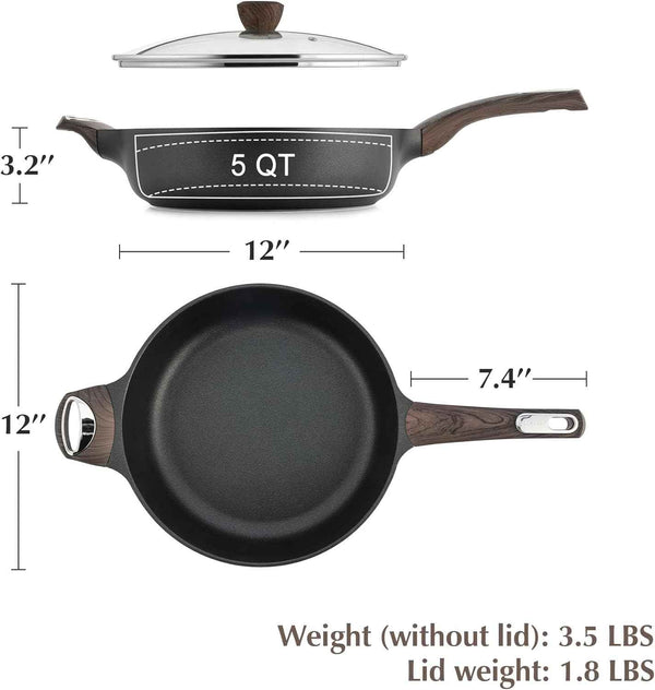 SENSARTE Nonstick 12 Inch Large Deep Frying Pan Skillet with Lid Induction Pan Healthy Non Toxic Cooking Pan