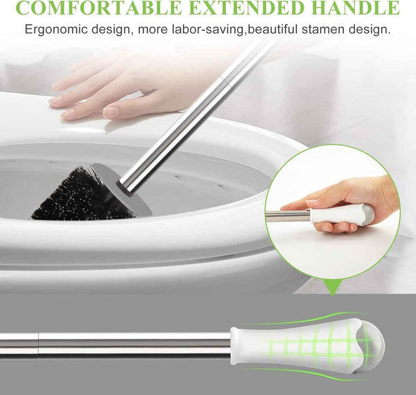 Compact Toilet Brush & Holder, Stainless Steel Handle, Space Saving for Storage