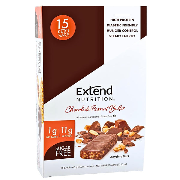Extend Sugar Free Protein Bars, High Protein and Fiber, Low Carb, Keto Friendly, 12 Count, Chocolate Peanut Butter