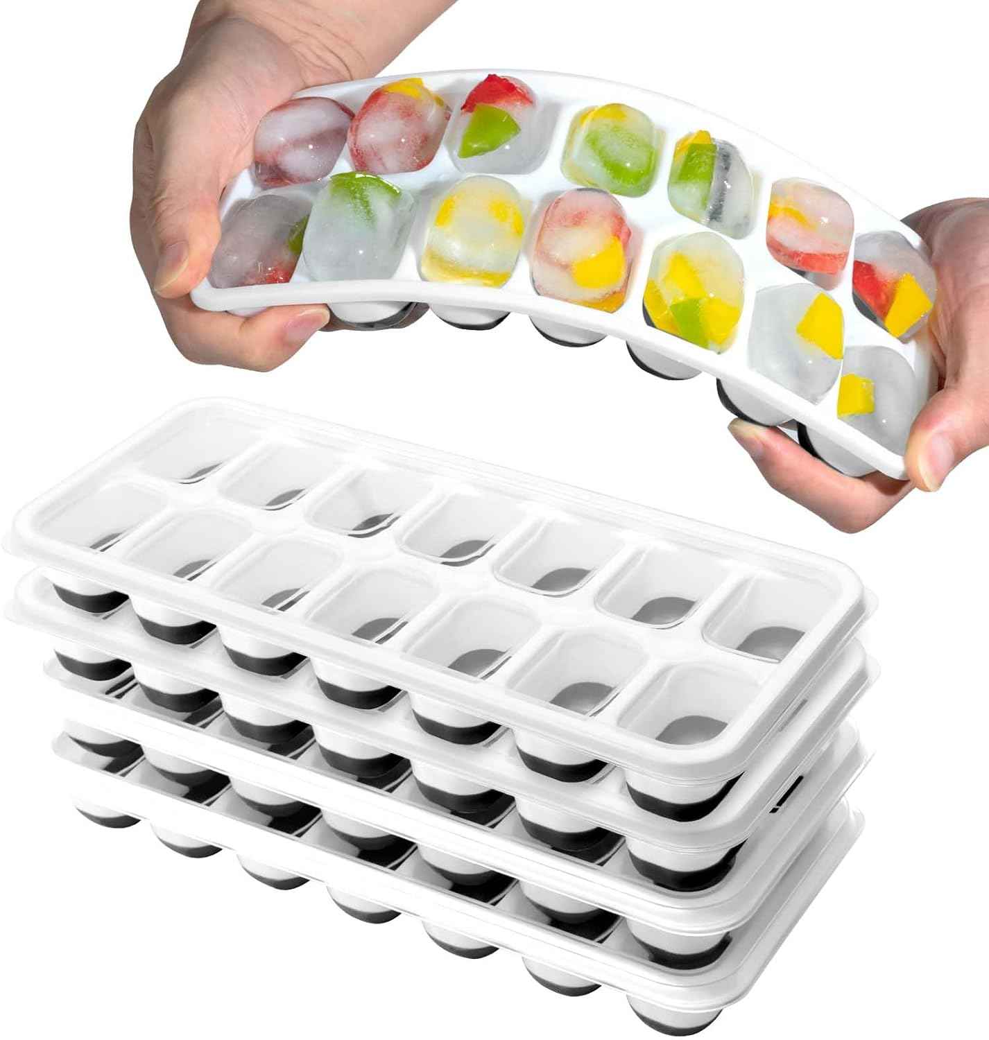 Ice Cube Trays for Freezer - 3 Pack 42 Cubes, Easy to Release Silicone Ice Trays with Spill-Resistant Lids, Reusable Ice Tray,Stackable and BPA-Free, Perfect for Cocktails, Drinks,and Ice Coffee