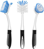 SetSail Dish Brush Set of 3 with Bottle Brush, Dish Scrub Brush with Long Handle Deep Cleaning Handle Brush with Scraper Tip for Kitchen Sink Dishes Bottle Cup Pot and Pans Tile Lines, Black