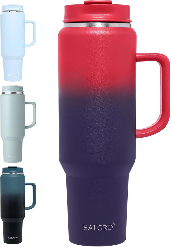 40 oz Insulated Tumbler with Handle and Lid, Stainless Steel Travel Coffee Mug Cup, Black