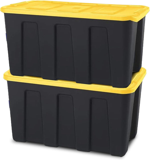 Heavy Duty Plastic Storage Bins with Lids, 15 Gallon, Black/Yellow
