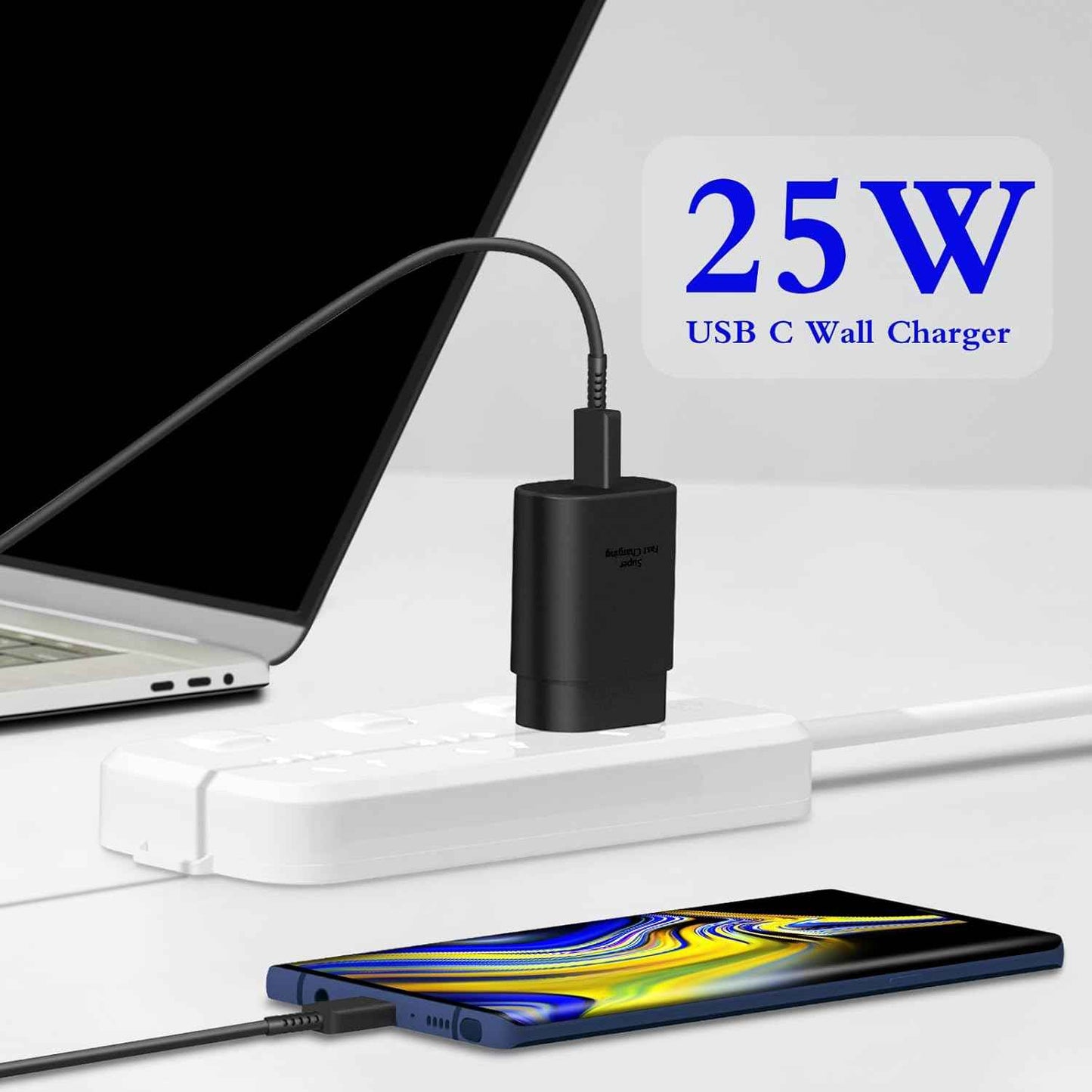 Type C Charger 2-Pack 25W Type C Fast Charging Block with 6ft USB C Charger Cable Compatible with Galaxy S25 S24 S23 S22 S21+/Phone 17/16/16 Pro Max/15/15 Pro Max/15 Plus-Black