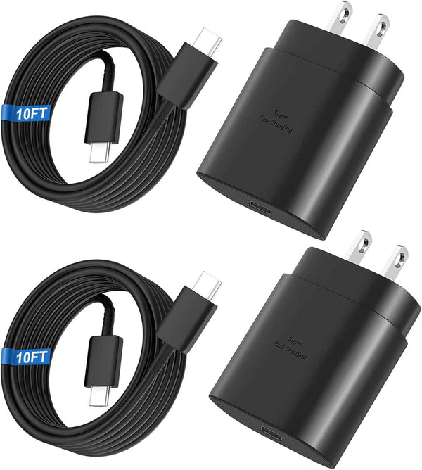 25w super fast charger type c compatible with samsung galaxy s series, 10ft long android type c cable 2pack
