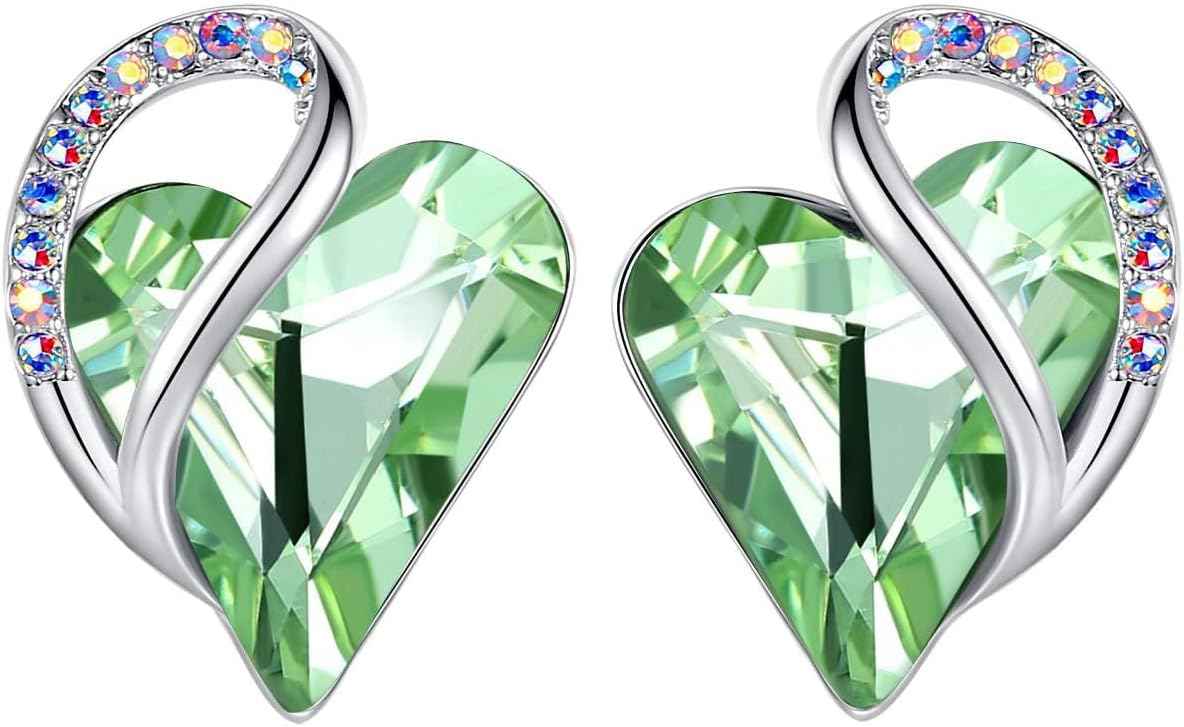 Leafael Infinity love Heart Birthstone Stud Earrings for Women, Valentine's Day Gifts for Mom, Wife, and Her, Silver Plated Birthday Jewelry
