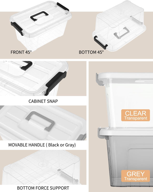 Clear plastic storage bins with lids for home office pantry organization
