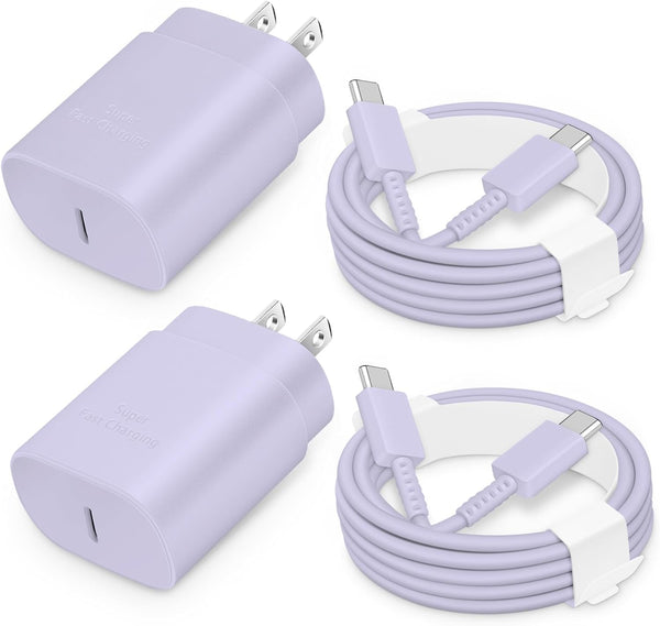 25W USB-C Fast Charger Block with C-to-C Cable for Galaxy S24/S23/S22, Pixel 8/7, iPhone 17/16/15