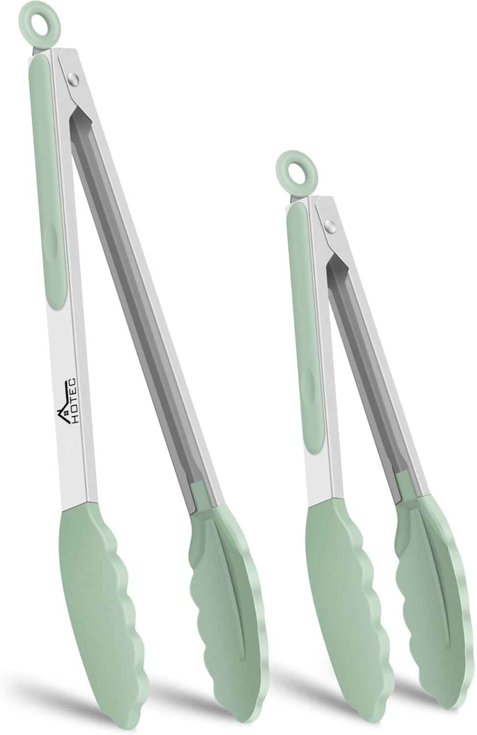 HOTEC Premium 7 & 9 Inch Kitchen Tongs, Stainless Steel Locking Cooking Tongs with Silicone Tips, Non-Scratch & Heat Resistant, Serving Tongs for Salad, BBQ, Classic Blue, Set of 2