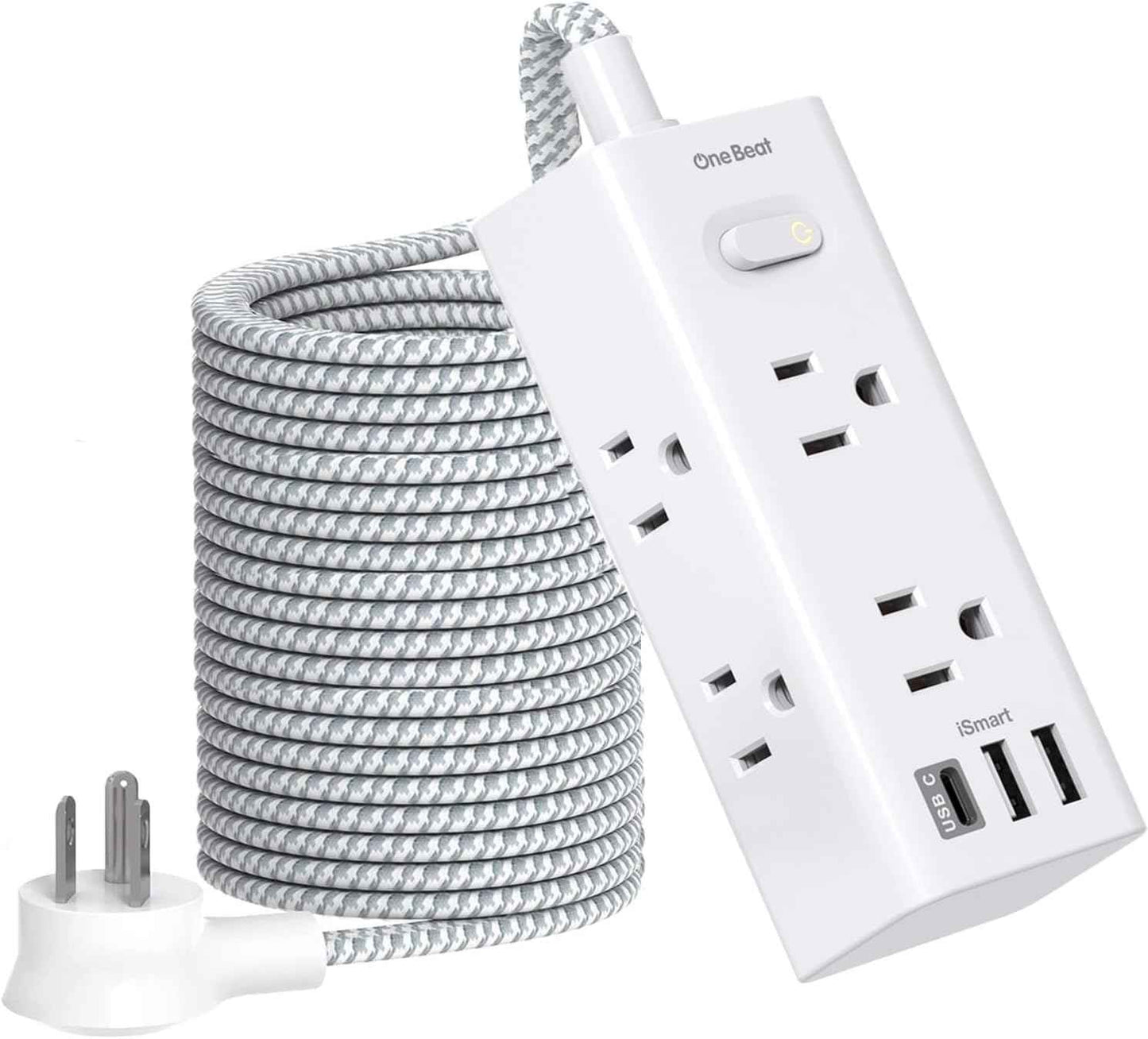 Power Strip Surge Protector - One Beat 6 Widely Outlets with 3 USB Ports (1 USB C), 5 Ft Extension Cord Flat Plug, Wall Mount Outlet Extender Small Power Strip for Travel Home Office College Dorm Room
