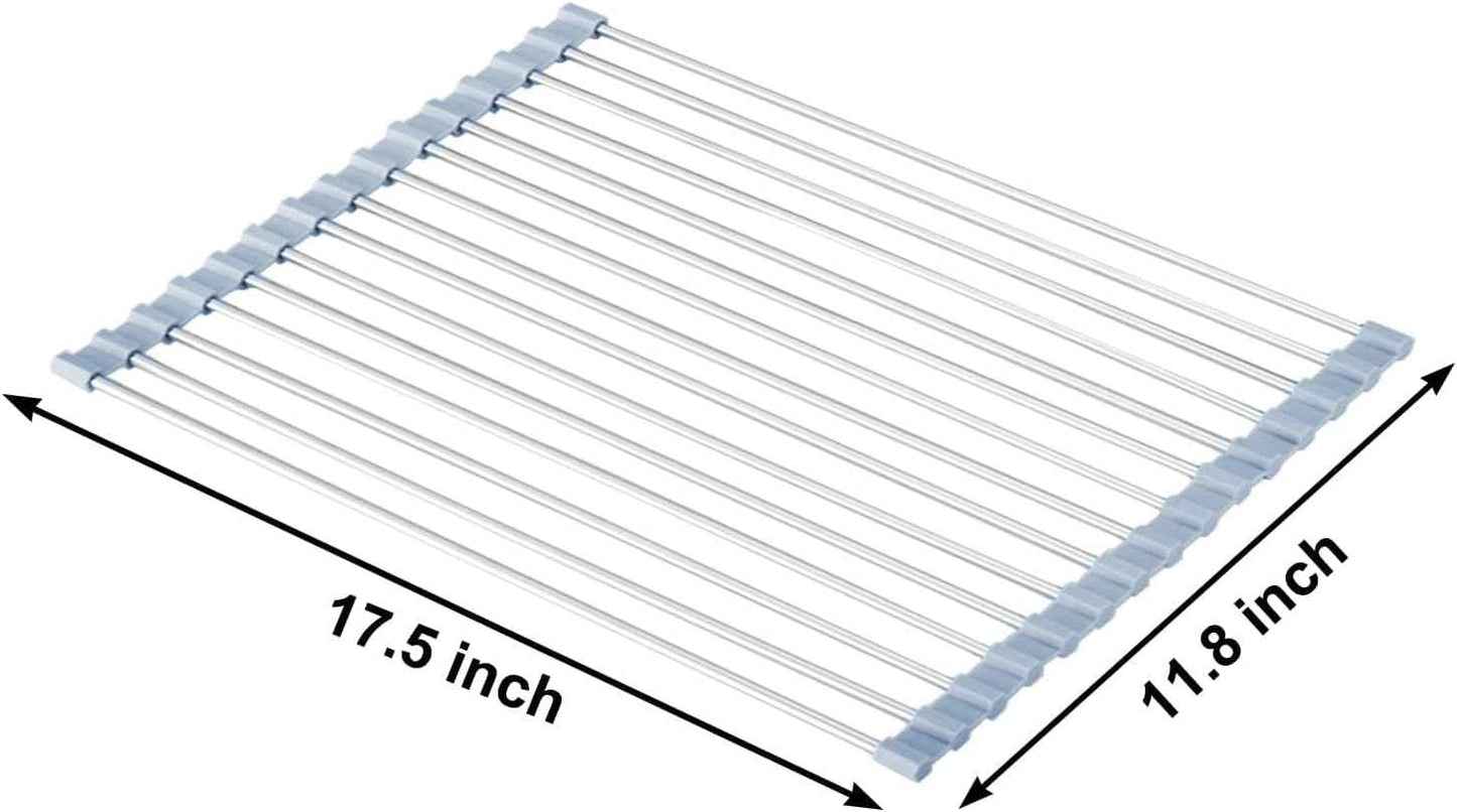 Over The Sink Dish Drying Rack, Roll Up Dish Drying Rack Kitchen Dish Rack Stainless Steel Sink Drying Rack, Foldable Dish Drainer, Gray