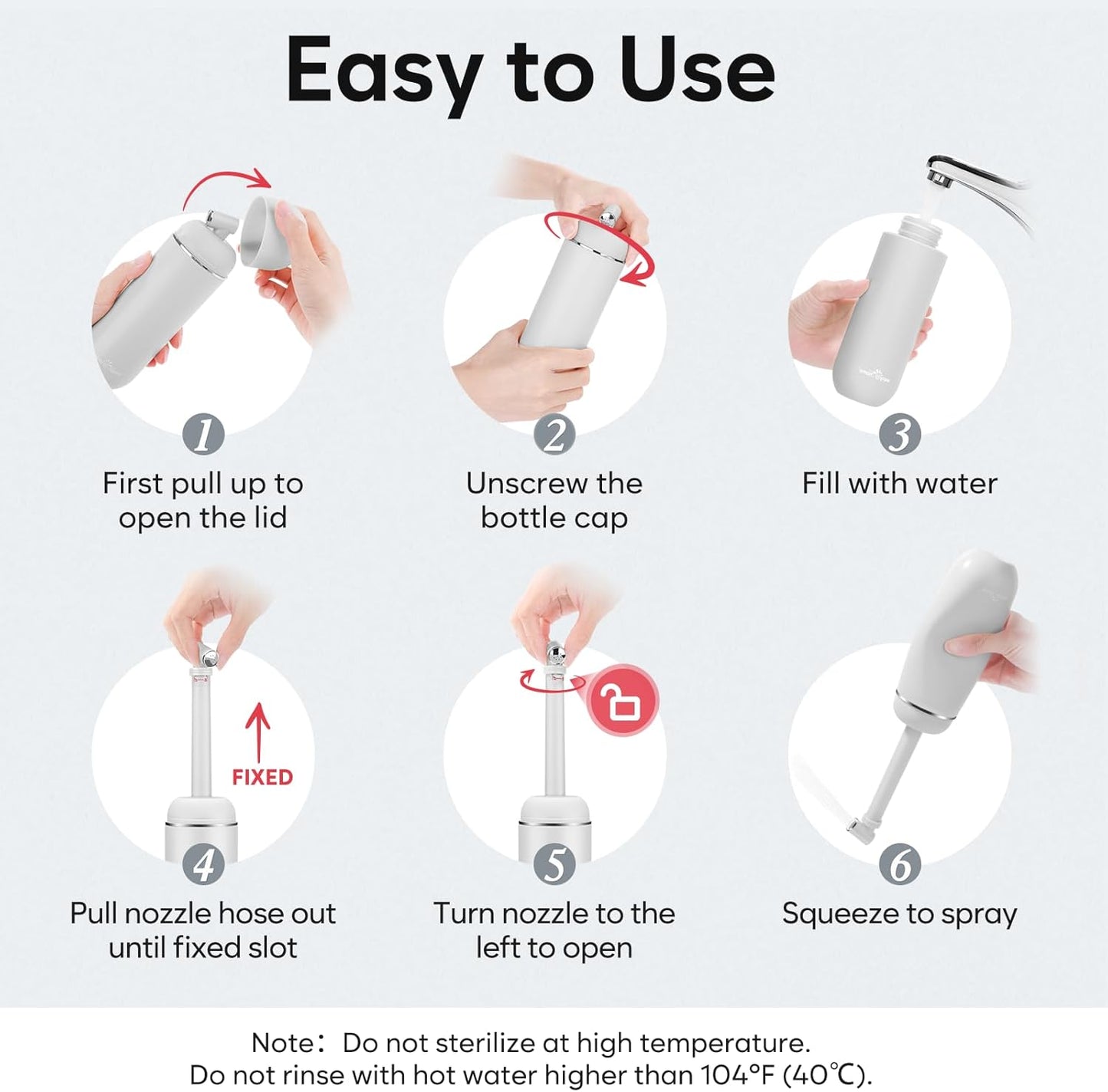 Easy@Home Portable Bidet for Travel: Handheld Sprayer Kit - Personal Hygiene Peri Bottle for Women & Men | Perineal & Postpartum Care Essentials | 380mL (12.8 oz) Large Capacity Bottle | EPB-01 Grey
