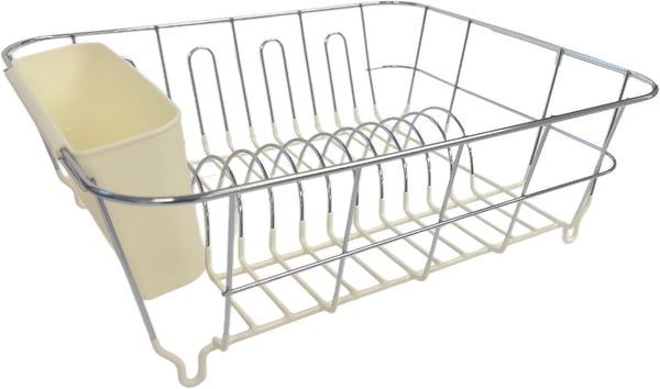 Compact dish drying rack with utensil holder for kitchen sink
