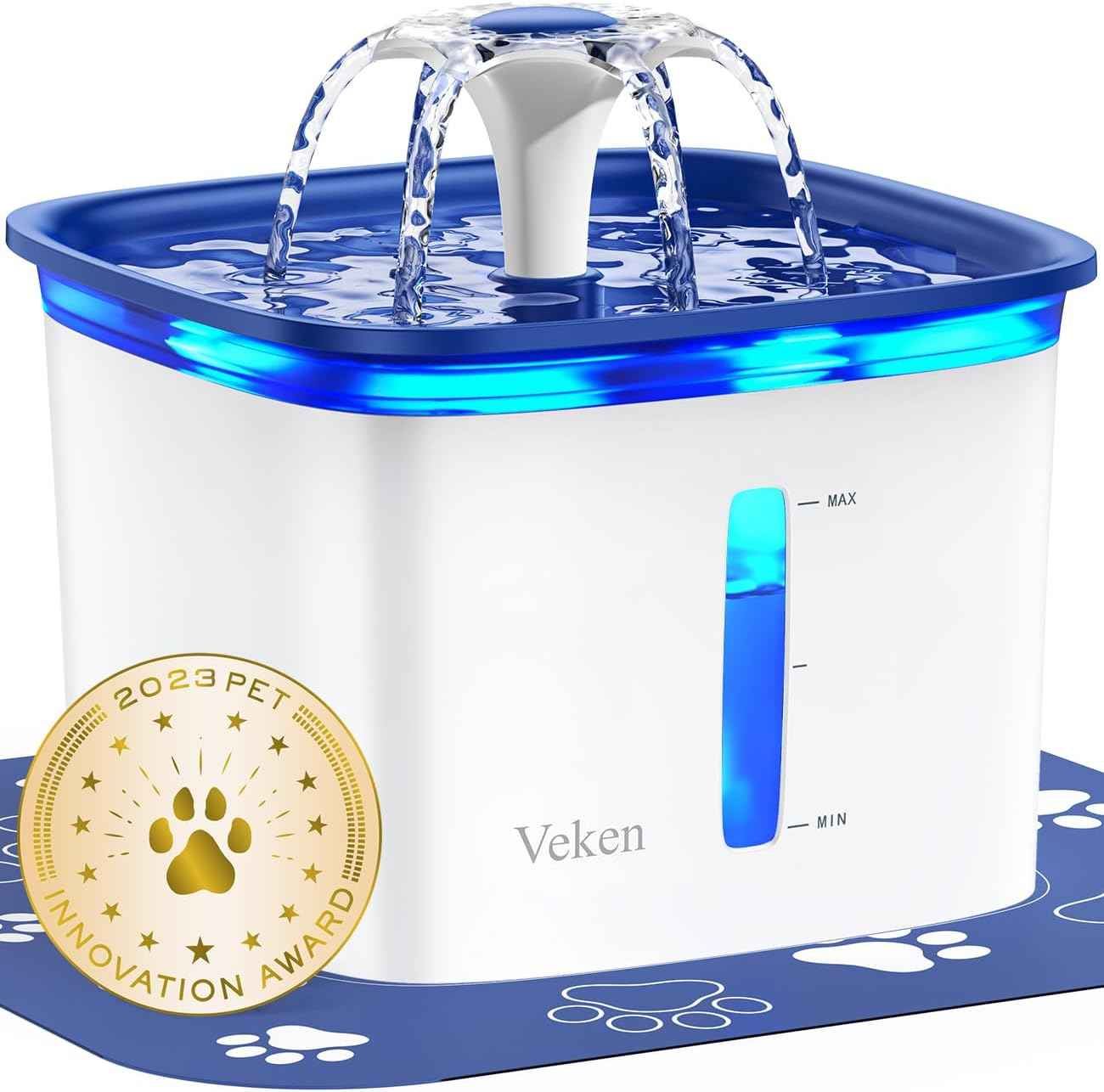 Veken Innovation Award Winner 95oz/2.8L Pet Fountain, Automatic Cat Water Fountain Dog Water Dispenser with Replacement Filters for Cats, Dogs, Multiple Pets (Grey, Plastic)