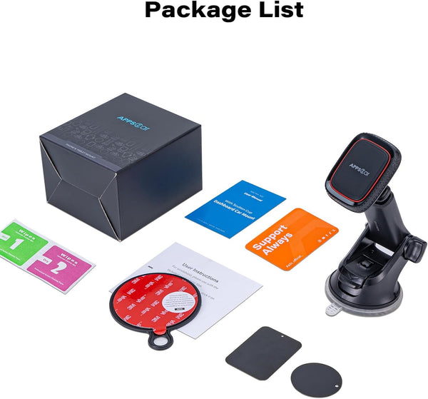 APPS2Car Magnetic Phone Mount for Car, Dashboard & Windshield Suction Cup Holder with Telescopic Arm, Requires Metal Plate for Proper Use, Fit for Android Smartphones(NOT for MagSafe)