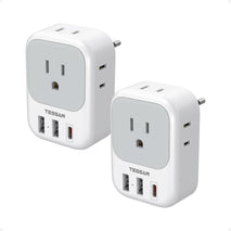 2 Pack European Travel Plug Adapter, TESSAN Europe Power Converter 4 Outlets 3 USB(1 USB C PD 20W), Type C International Adaptor to Italy Spain France Portugal Iceland Germany, EU Travel Essentials