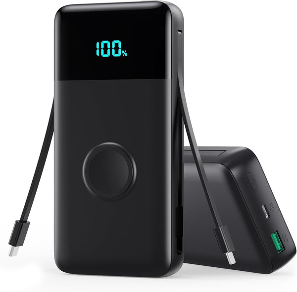 Portable Charger Power Bank 40800mAh with 3 Built-in Cables,25W Fast Phone Charging Portable Battery Pack,5 Outputs Travel Essentials Outdoor External Battery for iPhone 17/16,Galaxy Android etc-Black