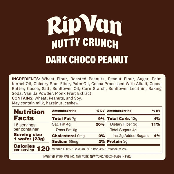 Rip Van Nutty Crunch Dark Choco Peanut Butter Wafer snack, 16 count, individually wrapped