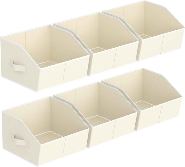 Closet Organizers Bins 6 Packs - Large Closet Shelf Organizer with Handles, Fabric Trapezoid Storage Bins, Collapsible Storage Cubes for Clothes, Towels, Light Gray