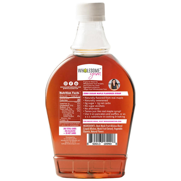 Wholesome Yum Zero Sugar Maple Syrup: Keto, Natural, Sugar-Free, Gluten-Free, Vegan (12 oz Plastic Bottle)