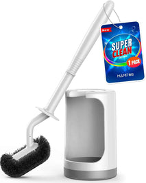HAMITOR Toilet Bowl Brush Holder Set: Curved Design with Holder for Deep Cleaning Under Rim - Compact Hidden Scrubber for Small Space - Modern RV Bathroom Accessories - White