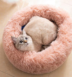 Pink cat bed for indoor cats, dog bed for small dogs, anti anxiety plush faux fur pet bed, 20/24 inches, medium size