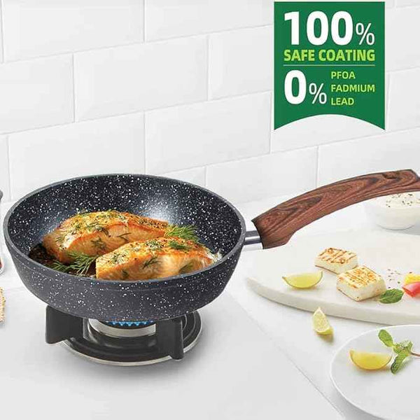 12-Piece Granite Cookware Set with Non-Stick Coating and Wood Look Handles