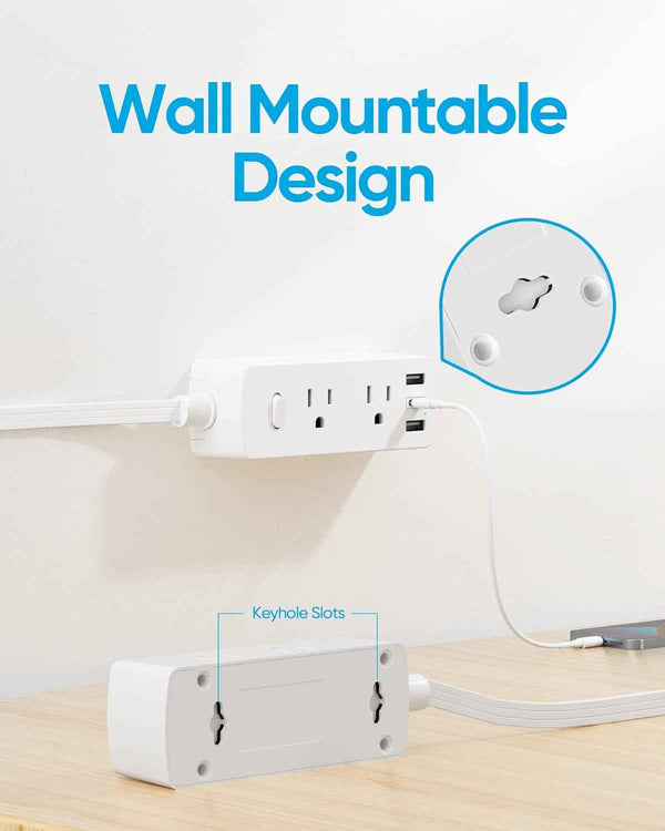 olcorife power strip surge protector ultra thin 5ft 6 outlets 3 usb ports 1 usb c white