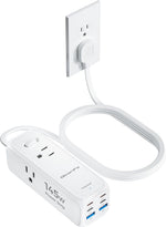olcorife power strip surge protector ultra thin 5ft 6 outlets 3 usb ports 1 usb c white