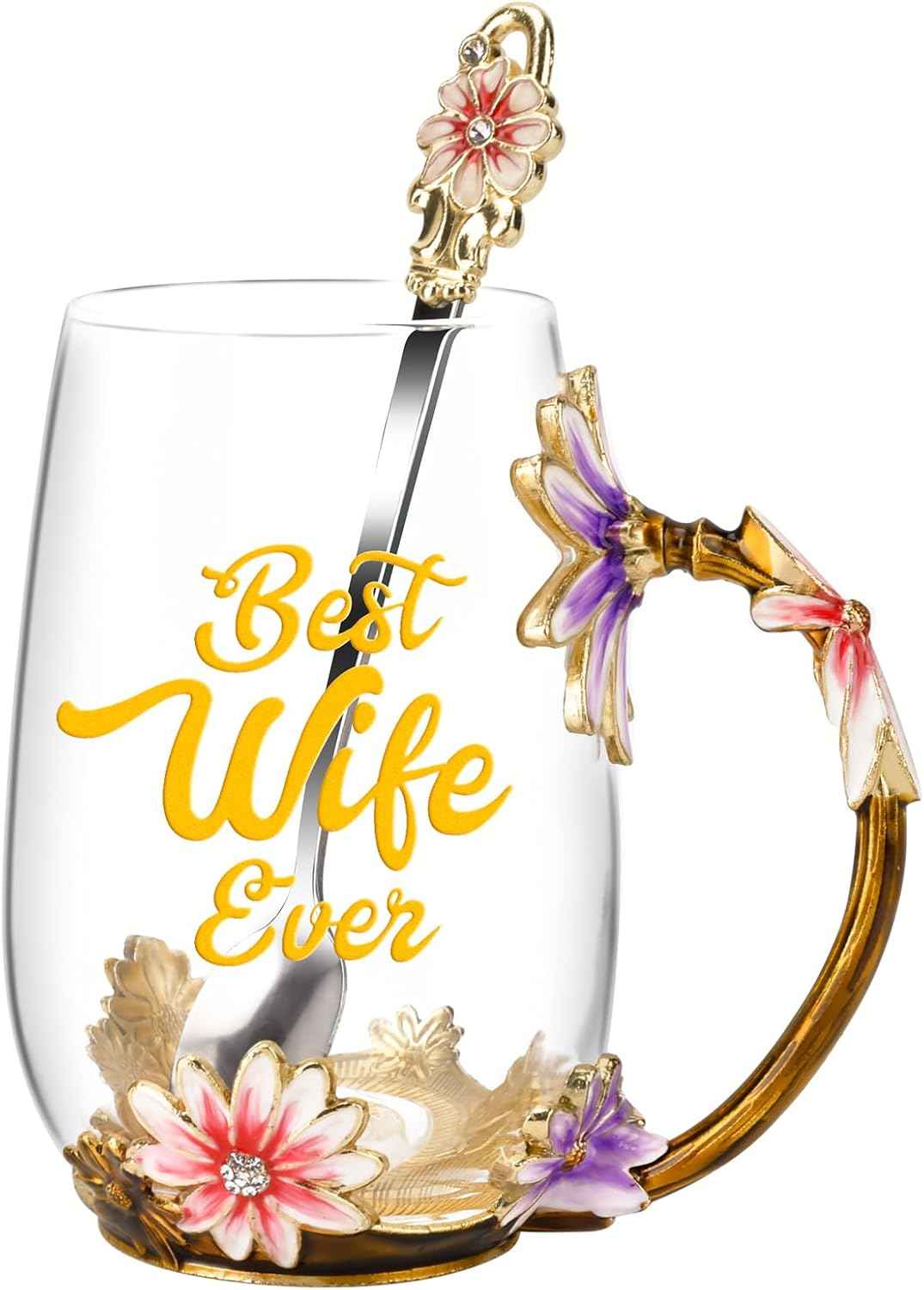 OEAGO Gifts for Mom Women Valentines Day Gifts for Her Glass Coffee Enamels Mug Best Birthday Valentine's for Girlfriend Wife Mothers Day from Daughter Son Tea Cup Stocking Stuffers Christmas