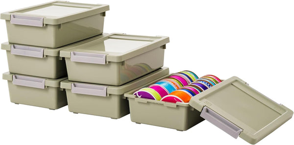 IRIS USA 6 Qt. Craft Storage Bins with Lids, 4-Pack, Made in USA, Stackable Containers
