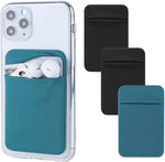 Cell phone card holder with stretchy fabric and self-adhesive sticker for back of phone