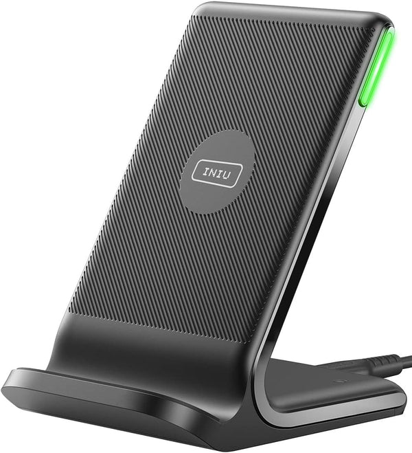 INIU Wireless Charger, 15W Fast Qi Certified Wireless Charging Station with Sleep-Friendly Adaptive Light Compatible with iPhone 16 15 14 13 Pro XS 8 Plus Samsung Galaxy S25 S24 S23 Note 20 Google etc - Rayz Mart