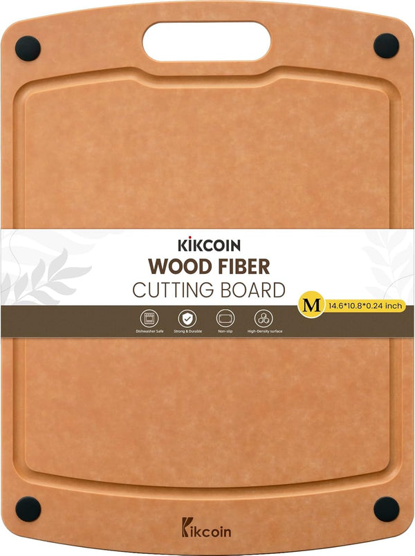 Kikcoin Wood Cutting Board for Kitchen with Non-slip and Juice Groove