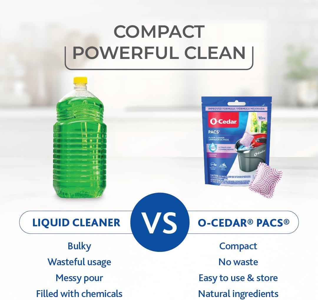 O-Cedar PACS Hard Floor Cleaner, Lavender Scent 10 Count (1-Pack) | Made with Naturally-Derived Ingredients | Safe to Use on All Hard Floors | Perfect for Mop Buckets