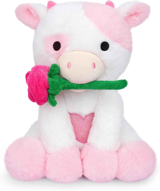 Bekrgwiy Valentines Stuffed Animal,10in Pink Cow Stuffed Animals with Rose,Valentines Day Plush Cow,Pink Cow Plushie Doll Toys,Valentines Day Gifts for Her Girlfriend Kids